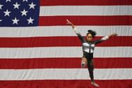 Shilese Jones competed in the women's balance beam at the 2022 U.S. Classic in West Valley City, Utah